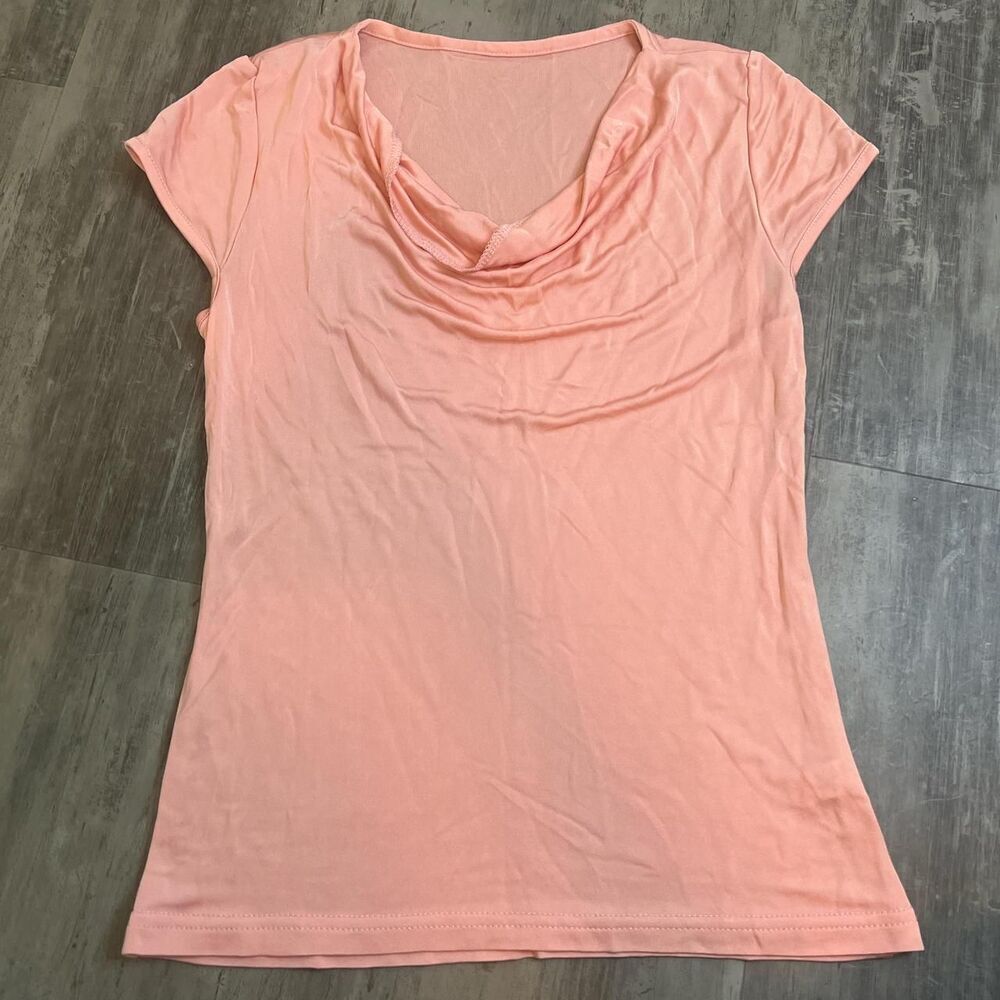 Satin Cowlneck Cap Sleeve Blouse Pink Size Medium